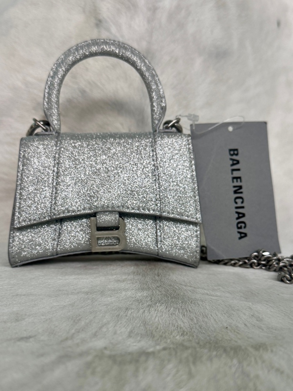 Balenciaga Silver Glitter Hourglass XS Nano Mini Bag - Picture 2 of 13